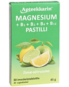 Apteekkarin Magnesium+ B pastilli lime-sitruuna 30 kpl