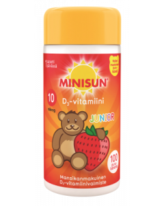 Minisun D-vitamiini Mansikka-Nalle jr.10 mikrog 100 tabl