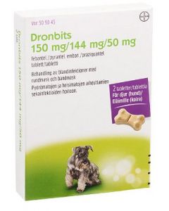 DRONBITS 150/144/50 mg vet tabl 2 fol