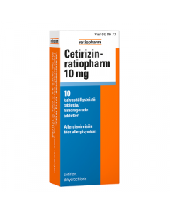 CETIRIZIN-RATIOPHARM 10 mg tabl, kalvopääll 10 fol