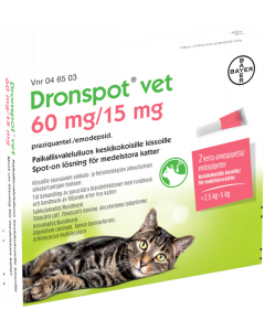 DRONSPOT VET 60/15 mg paikallisvaleluliuos (keskikokoisille kissoille)2x0,7 ml