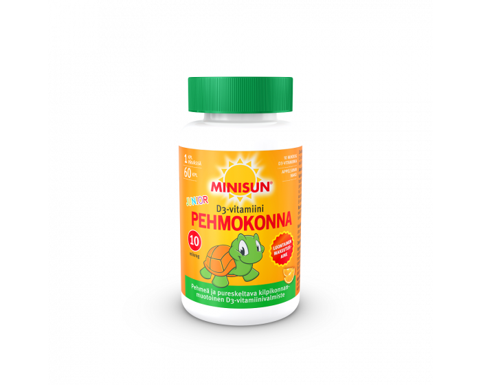Minisun Pehmokonna 10 mikrog D-vitamiini Junior, pureskeltava pehmytpala 60 kpl