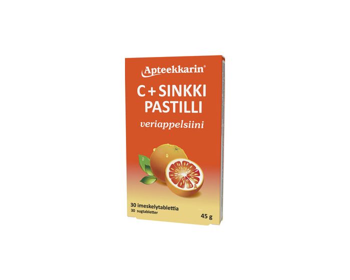 Apteekkarin C+ Sinkki pastilli veriappelsiini 30 KPL